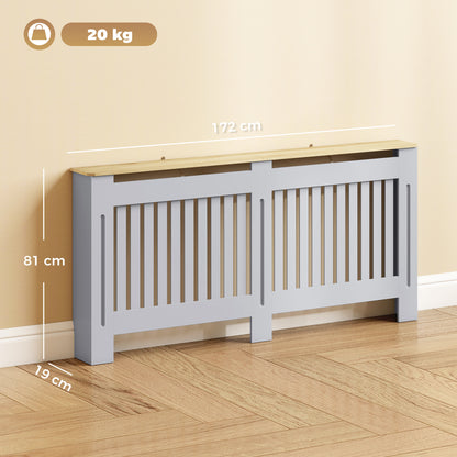 Slatted Radiator Cover, Painted Cabinet with Line Grill Design, 172L × 19W × 81H cm, Grey