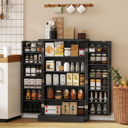 Kitchen Cupboard, Freestanding Multi-Storage Kitchen Pantry Cabinet with Adjustable Shelves, Black
