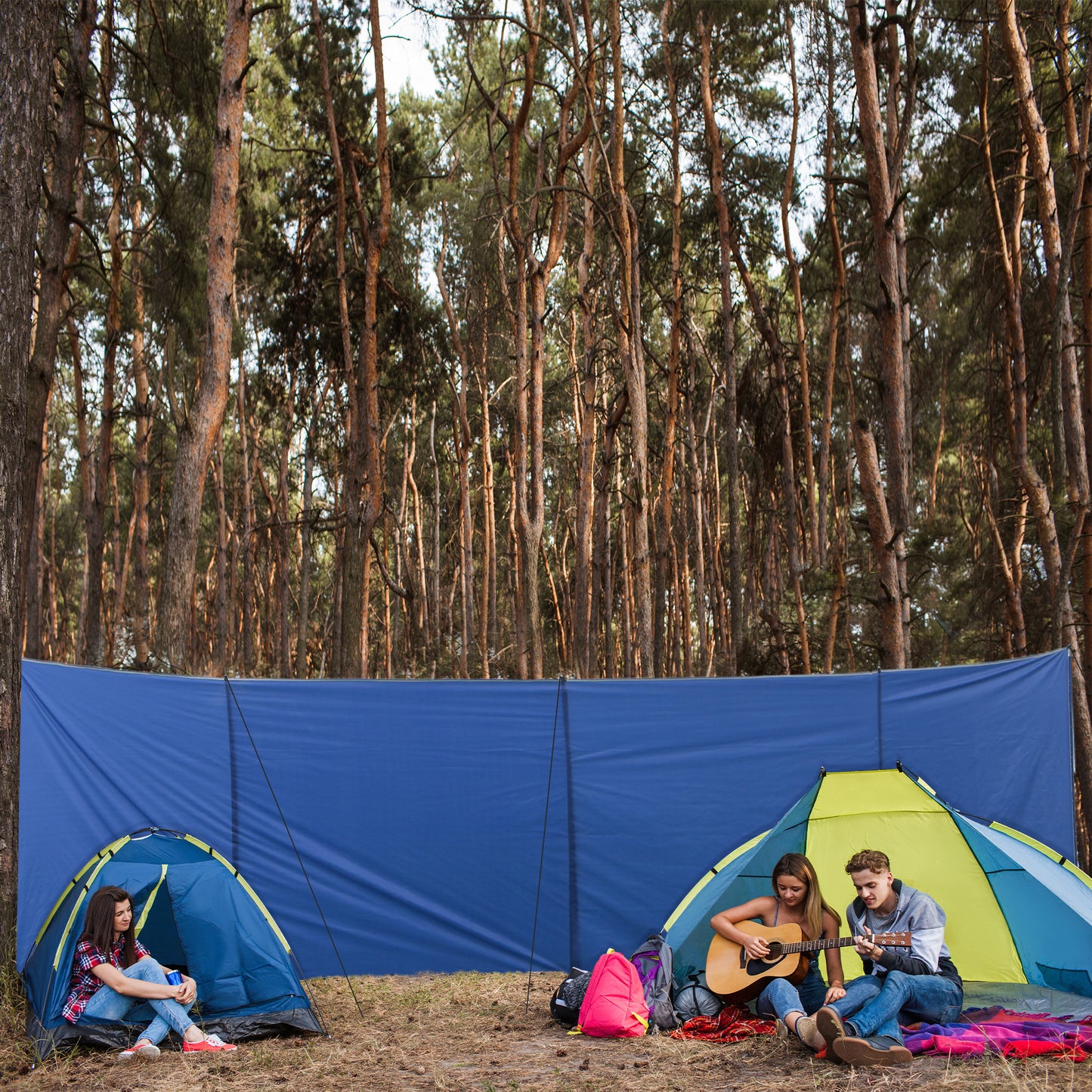 Camping Windbreak, Foldable Portable Wind Blocker w/ Carry Bag and Steel Poles, Beach Sun Screen Shelter Privacy Wall