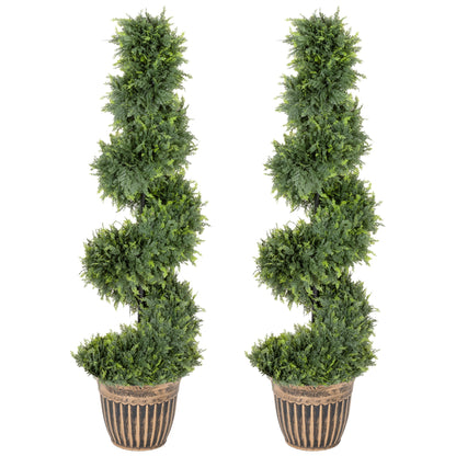 Set of 2 Artificial Plants, Topiary Spiral Cypressd Trees with Pot, for Home Indoor Outdoor Decor, 120cm