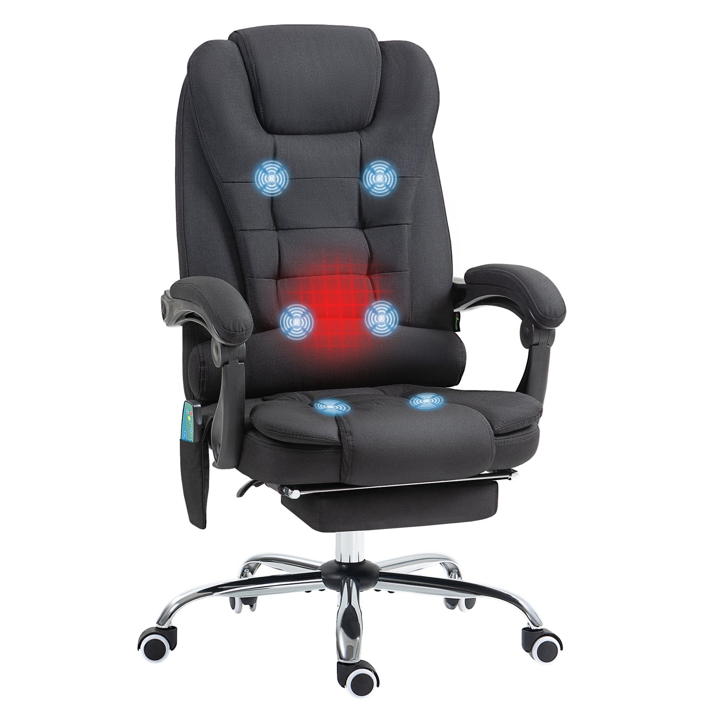 Six-Point Massage and Heated Office Chair with 135°Recline Back - Black