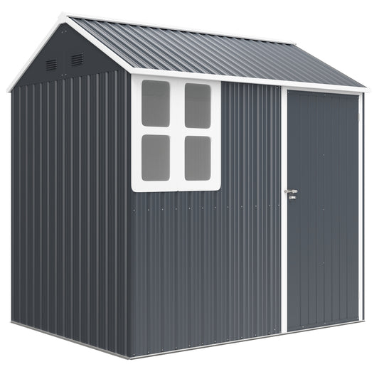 7 x 6ft Galvanised Garden Shed, with Latch - Dark Grey