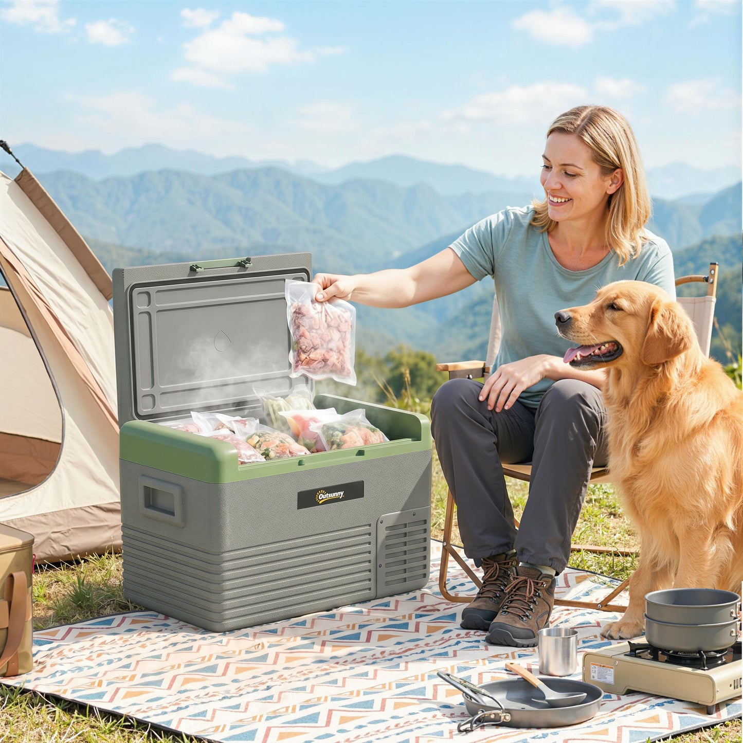 30L Portable Car Refrigerator - Light Green and Grey