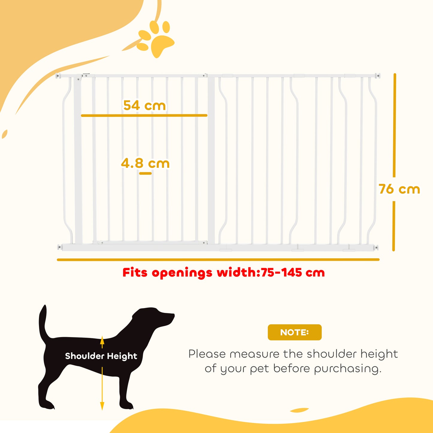 Extra Wide Dog Safety Gate, with Door Pressure, for Doorways, Hallways, Staircases - White