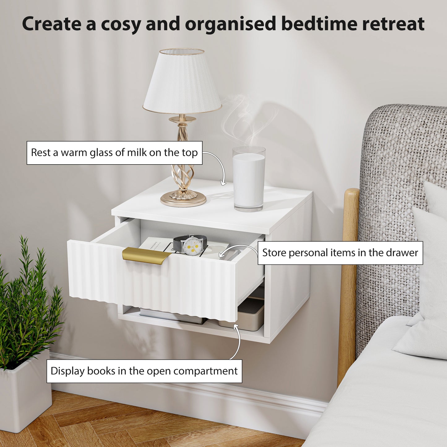 Floating Nightstands Set of 2, Modern Wall Mounted Bedside Tables, White