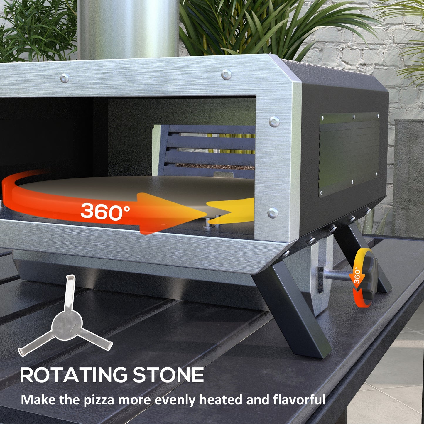 Portable Wood Pellet Pizza Oven with 12" / 30cm Rotating Pizza Stone, Peel and Cover, Wood Fired Pizza Maker