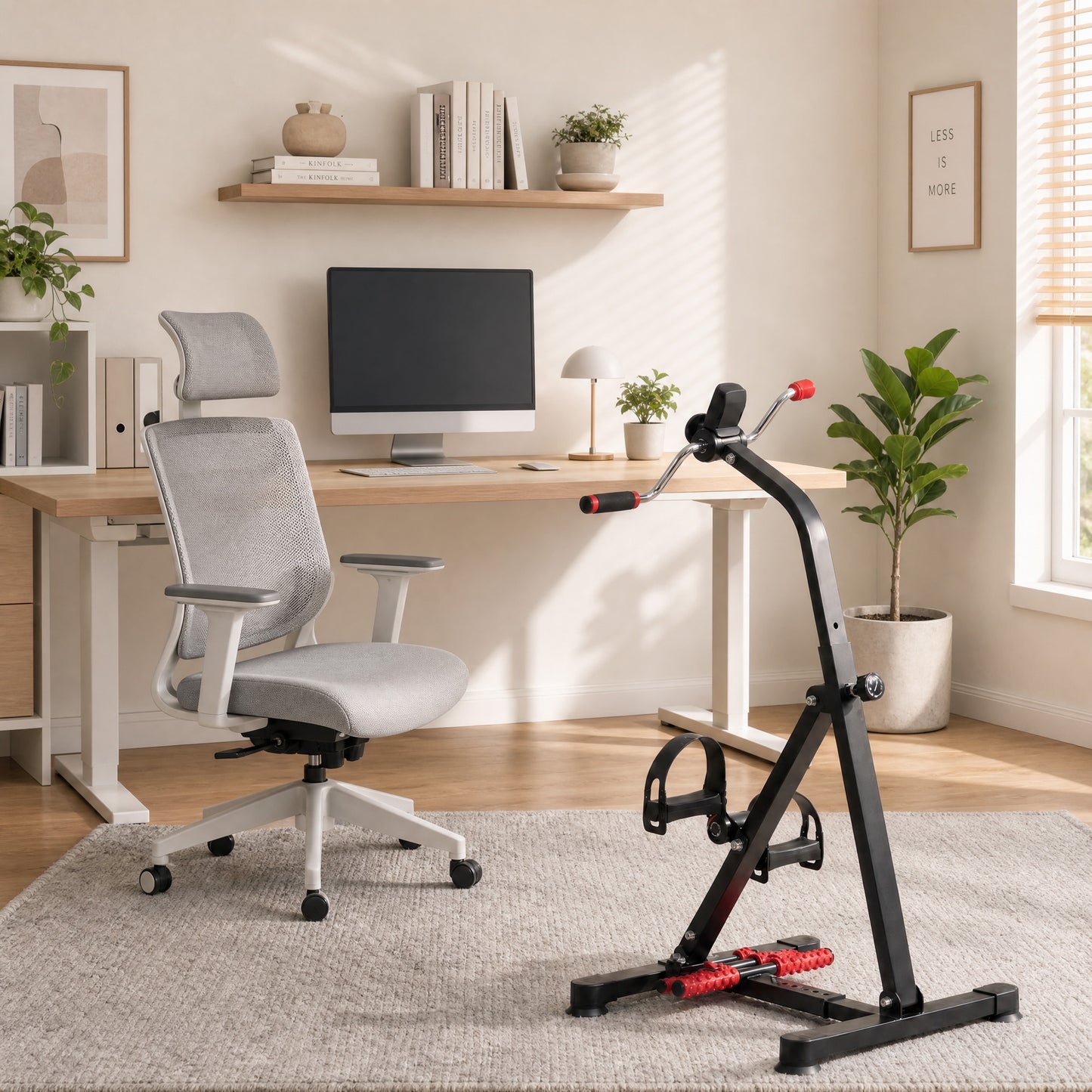 Portable Exercise Bike for Home Pedal Exerciser Height-adjustable 56L x 44- 56W x 75- 97H cm Black and Red