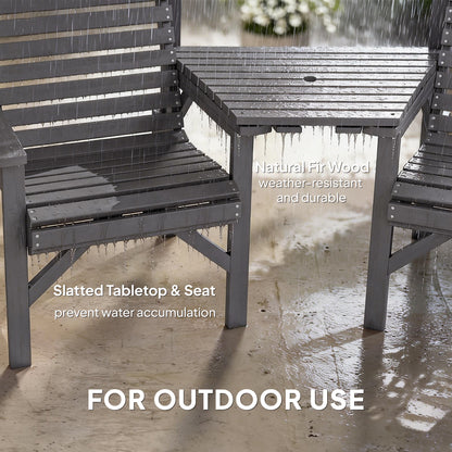 Wooden Garden Bistro Set, 2 Seater Wooden Outdoor Table and Chairs with Parasol Hole for Patio, Light Grey