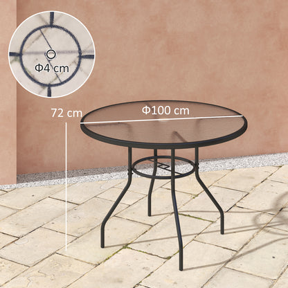 Glass-Top Garden Table, with Parasol Hole - Black