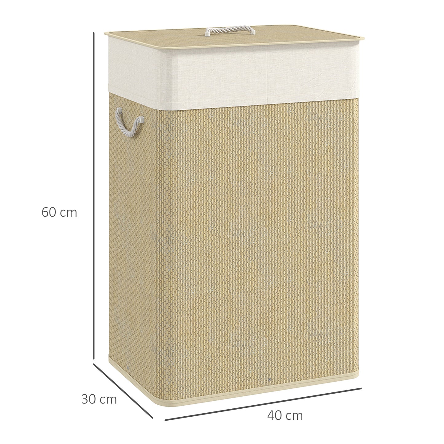 Bamboo Laundry Basket with Lid, 72L Laundry Hamper with Rope Handles