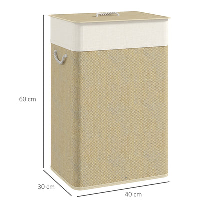 Bamboo Laundry Basket with Lid, 72L Laundry Hamper with Rope Handles