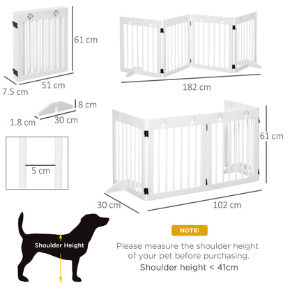 Freestanding Pet Gate 4 Panel Wooden Dog Barrier Folding Safety Fence with Support Feet up to 204cm Long 61cm Tall for Doorwa