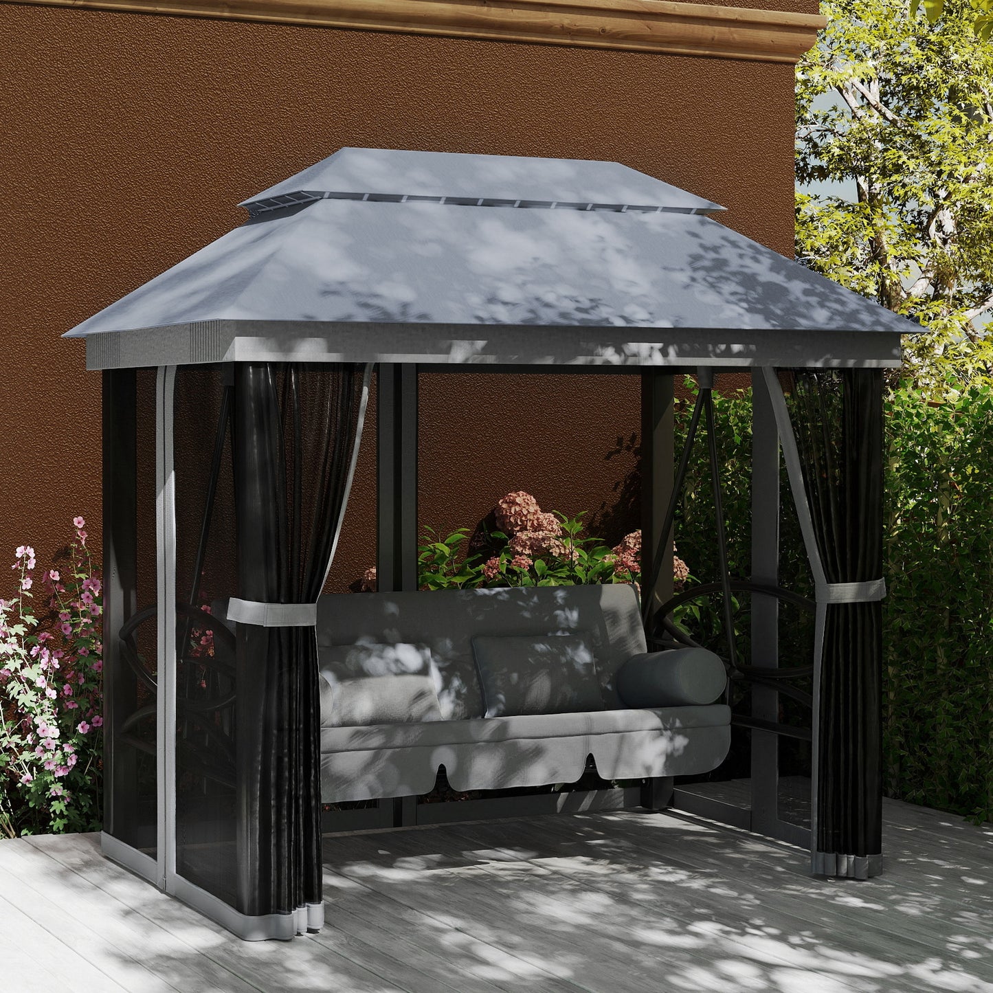 3 Seater Swing Chair Hammock Gazebo Lounger Cushioned Seat Waterproof Grey