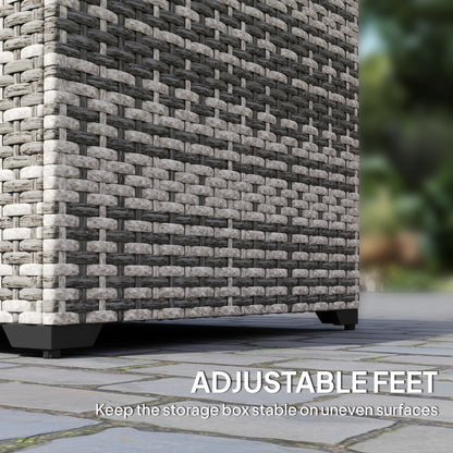 253L Garden Storage Box, Rattan Deck Box with Zipped Liner, Safe Pneumatic Rod, Patio Storage Container, Mixed Grey