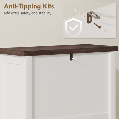 Shoe Cabinet with 2 Flip Drawers, Farmhouse Narrow Shoe Storage Cabinet with Adjustable Shelves, White