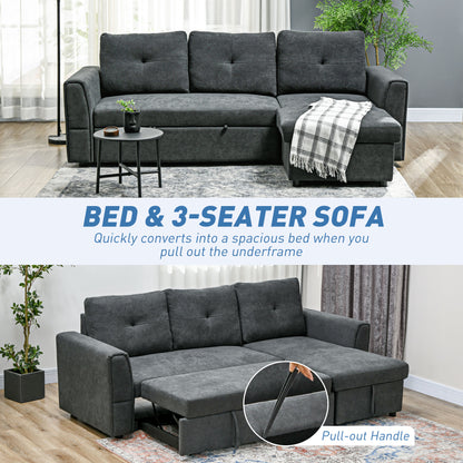 3 Seater Sofa Bed, Pull Out Sofa Bed with Storage for Living Room, Dark Grey