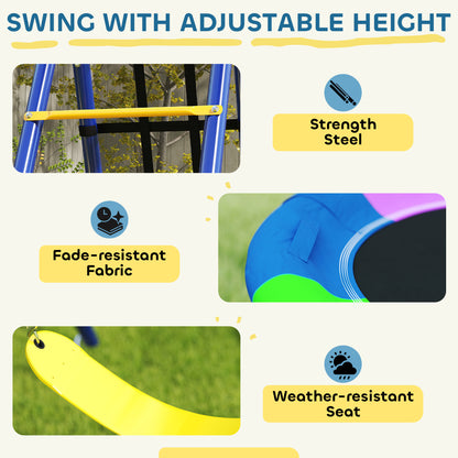 6 in 1 Metal Kids Swing Set with 3 Swings, Climbing Ladder & Net, Basketball Hoop, for Ages 3-8