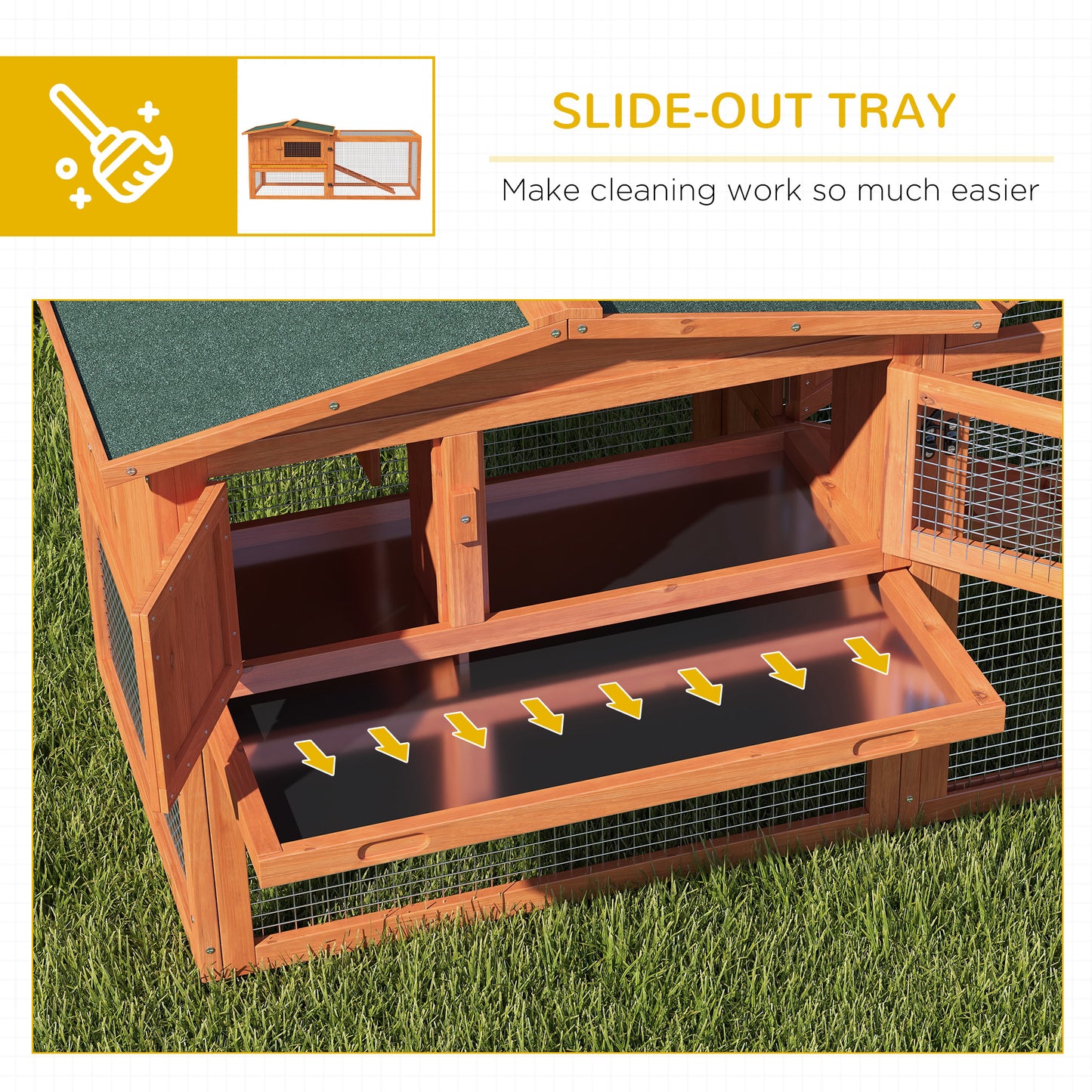Rabbit Hutch with Run Wooden Guinea Pig Hutch Outdoor Bunny Cage Hide House with Sliding Tray, Hay Rack, Ramp