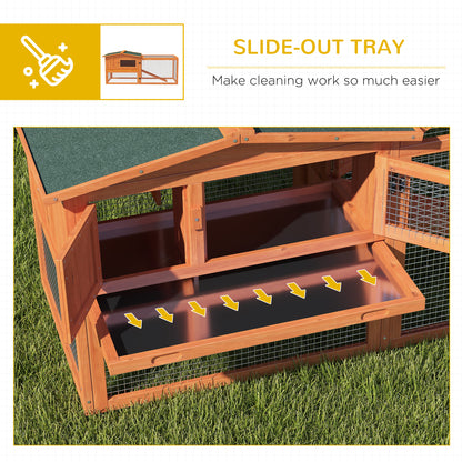 Rabbit Hutch with Run Wooden Guinea Pig Hutch Outdoor Bunny Cage Hide House with Sliding Tray, Hay Rack, Ramp