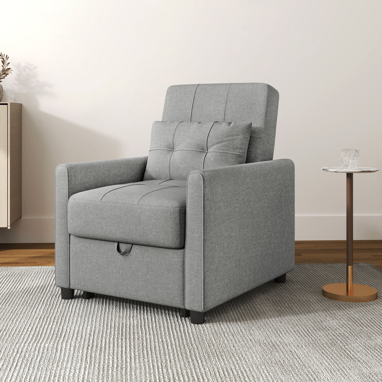Linen-Look Single Chair Bed - Light Grey