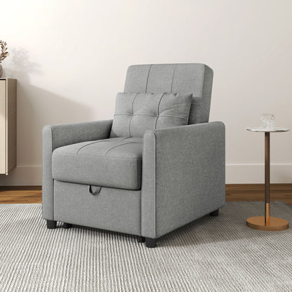 Linen-Look Single Chair Bed - Light Grey
