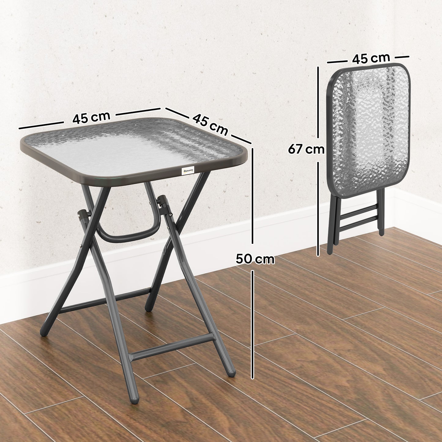 Foldable Garden Table Square Folding Table for Patio Garden 45 x 45 x 50Hcm Black