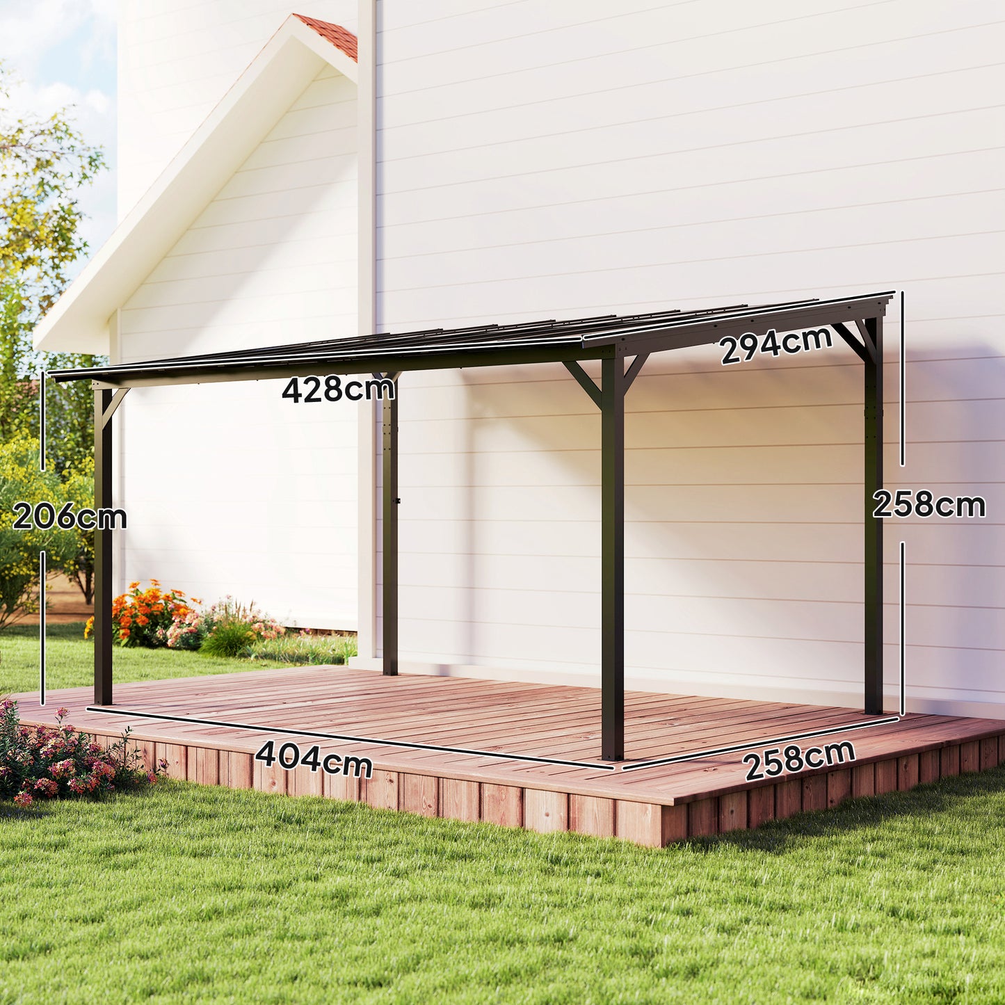 3 x 4.3 m Lean to Pergola with UPF 50+ Waterproof Polycarbonate Roof