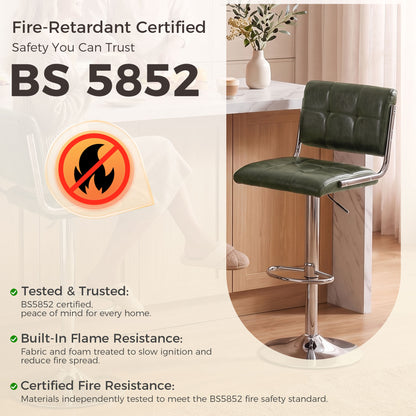 Bar Stools Modern PU Leather Adjustable Breakfast Bar Stools Backrest Set of 2 Green