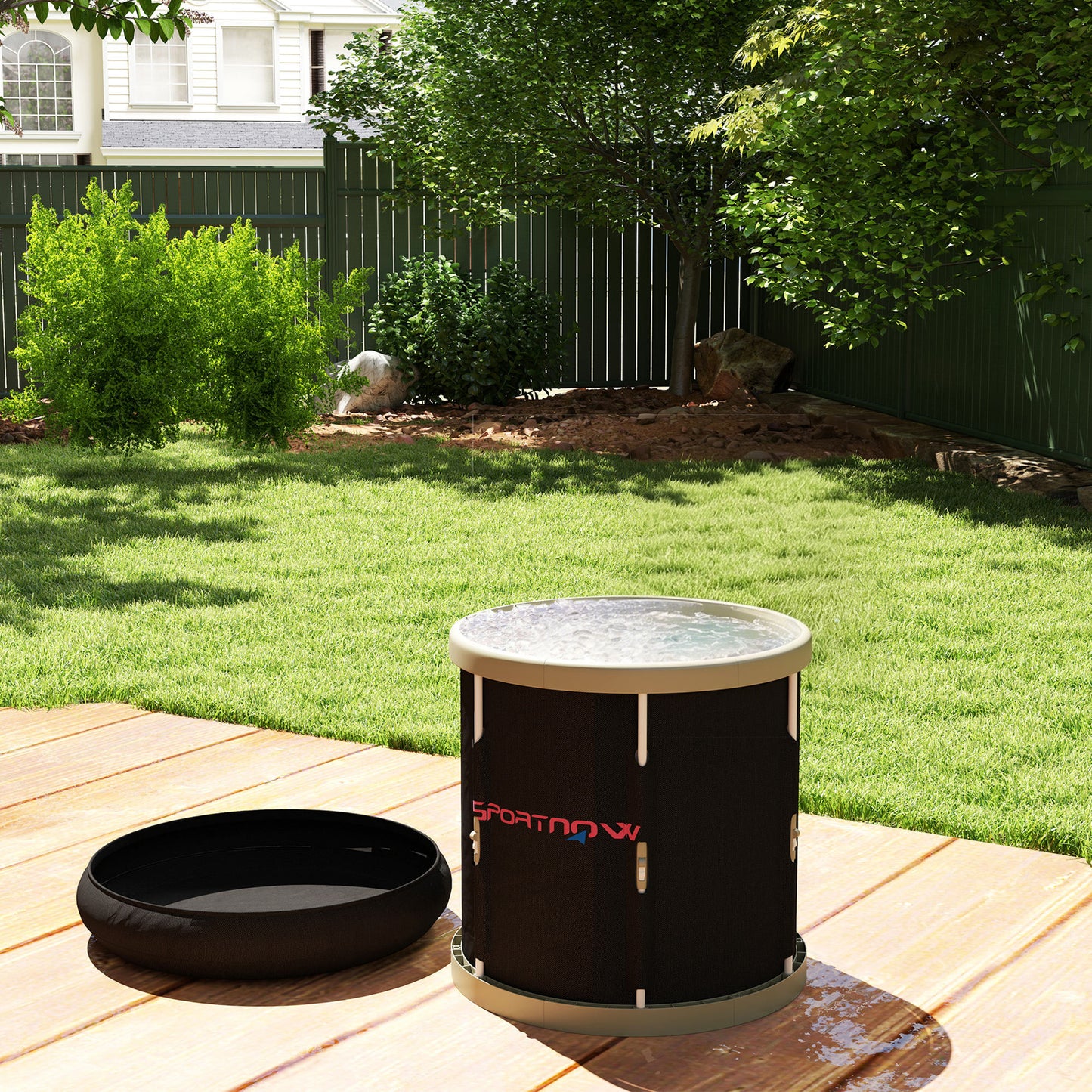 210L Outdoor Ice Bath Tub, with Lid, Cover, Carry Bag, Black
