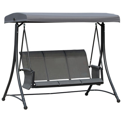 3 Person Outdoor Patio Porch Swing Chair with High Back Design and Side Pouches, Charcoal Grey