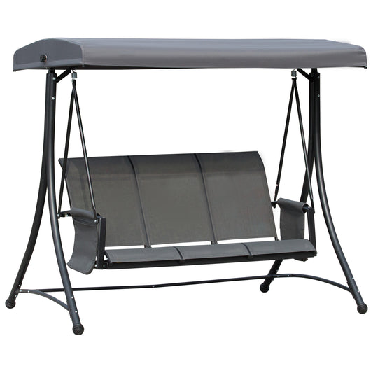 3 Person Outdoor Patio Porch Swing Chair with High Back Design and Side Pouches, Charcoal Grey