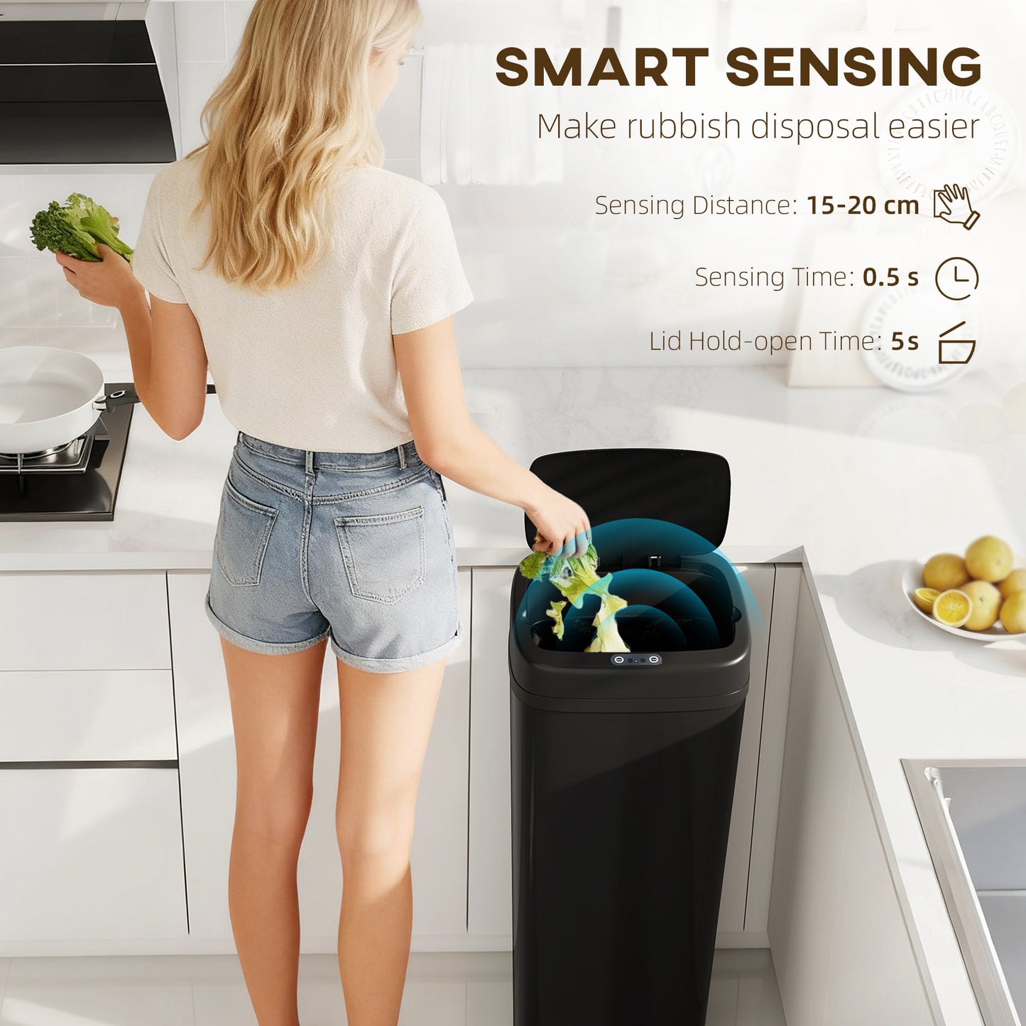 50L Stainless Steel Sensor Bin - Black