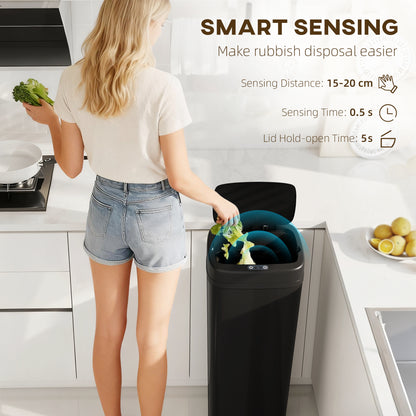 50L Stainless Steel Sensor Bin - Black