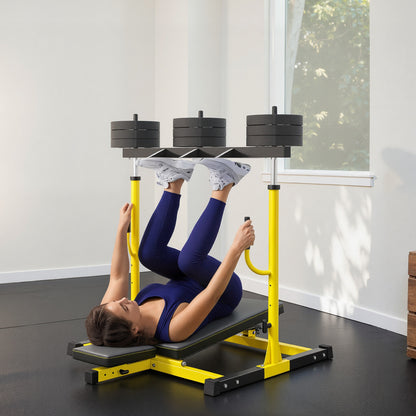 Vertical Leg Press Machine with Adjustable Leg, Back and Head Positions, 1" Standard Plate Compatible, Yellow