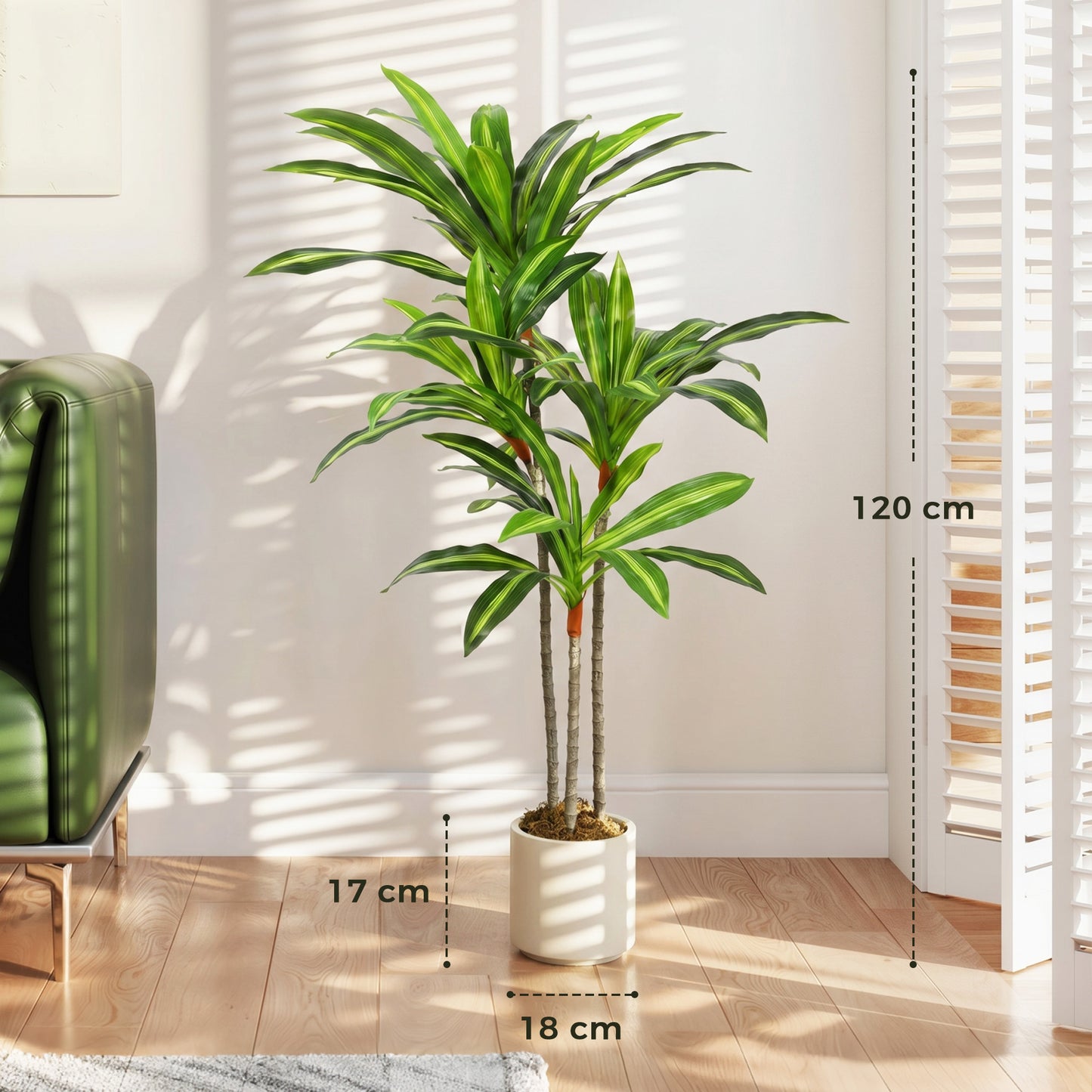 120cm Lifelike Fake Tree, Artificial Dracaena Tree with Bendable Trunks, Green