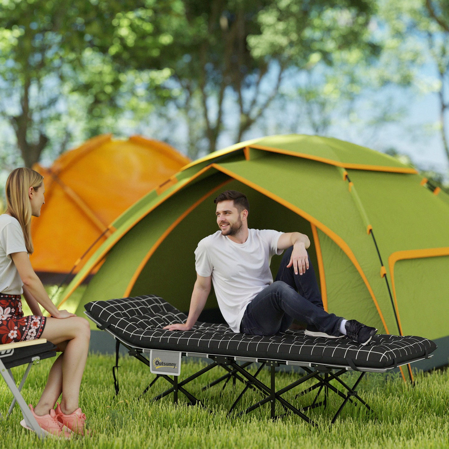 67cm Wide Folding Bed, Camping Cot for Adults with Mattress, Storage Pocket, Carry Bag, Max Load 150kg, Black