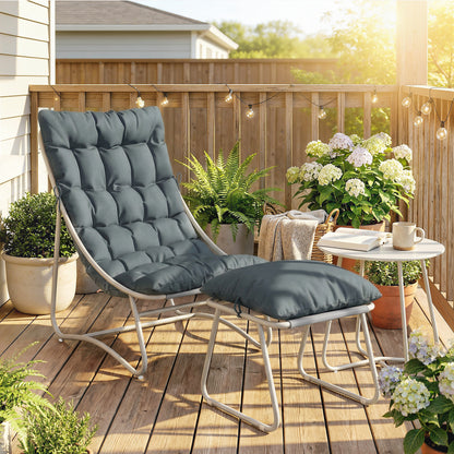 Bistro Set for Garden, 3 Piece Outdoor Table and Chair with Footstool and Removable Cushions, Comfy Balcony Furniture