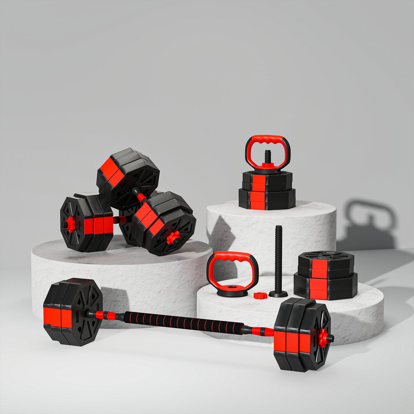 6-in-1 Adjustable Weight Dumbbells Set, Used as Kettlebell, Barbell, Dumbbell, Push-Up Stand