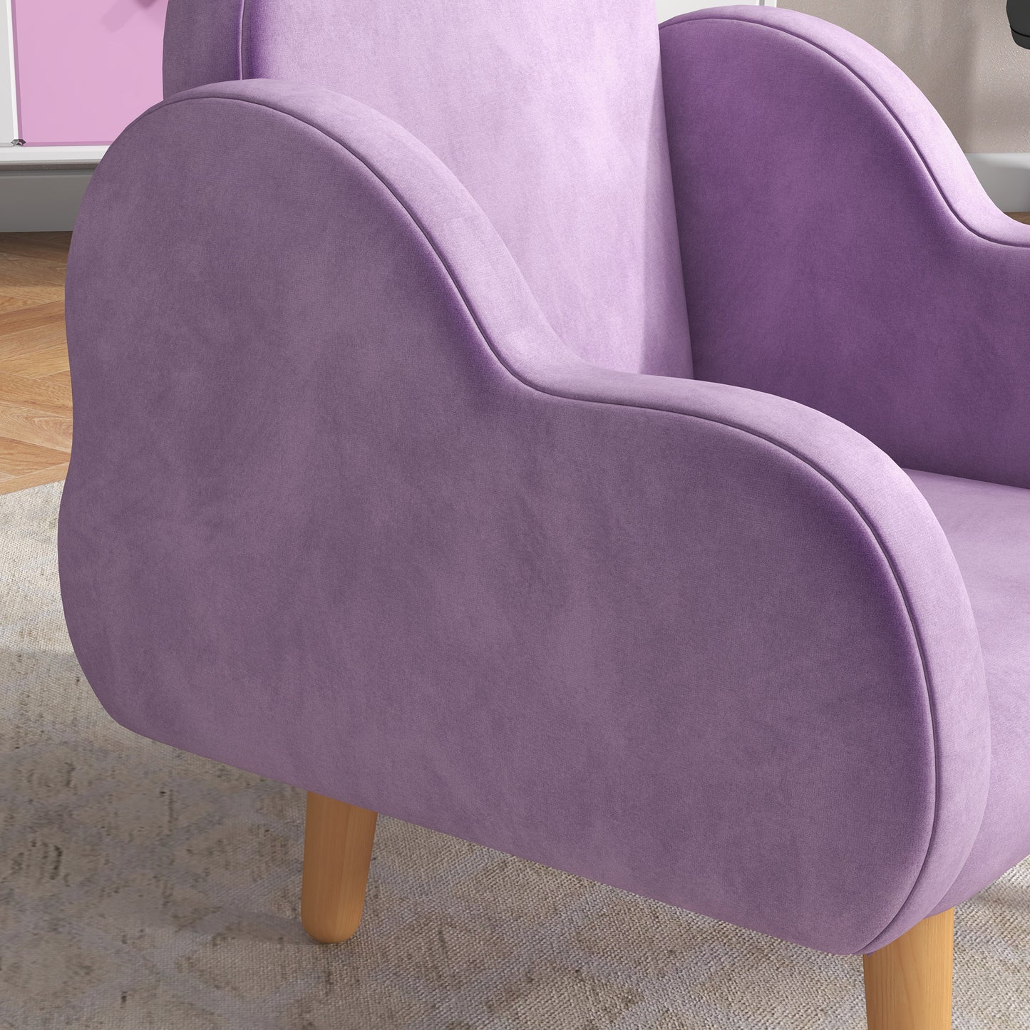 ZONEKIZ Kids Armchair Toddler Sofa Children Chair with Arm Rest, Wooden Frame, Velvet, PP Legs, Cloud Shape