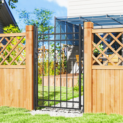Galvanised Steel Garden Gate, Outdoor Fence Gate Security Barrier with Lock, Keys and Handle, Outdoor Entrance Way Door