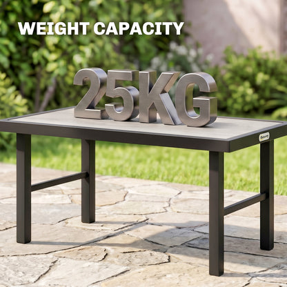Metal Garden Coffee Table, Outdoor Side Table with SPC Woodgrain Tabletop for Outside, Garden, Balcony, Porch