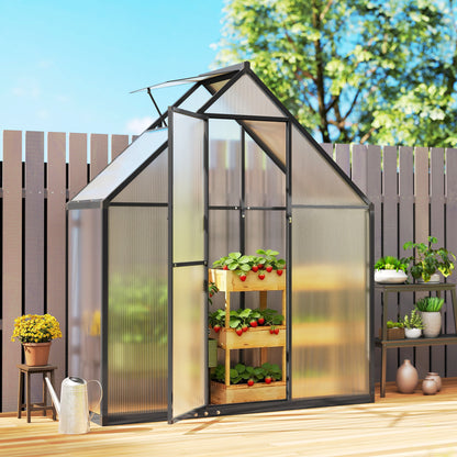 Polycarbonate Greenhouse with Swing Door and Adjustable Window, Walk-in Greenhouse, 5.5 x 2ft, Black