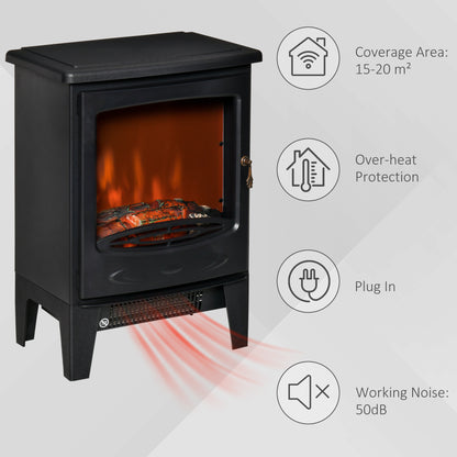 Electric Fireplace Stove, Free standing Fireplace Heater with Realistic LED Flame Effect and Adjustable Brightness
