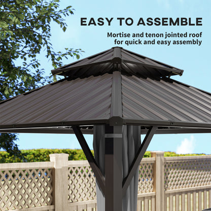 3 x 3(m) Hardtop Gazebo Canopy with Metal Roof, Waterproof Permanent Pavilion Garden Gazebo with Netting, Curtains, Grey