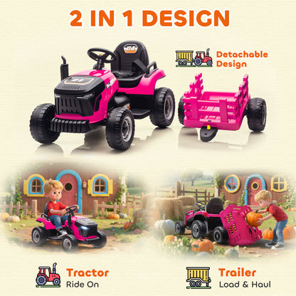 12V Ride on Tractor and Trailer with Remote Control, Music, Shifter, Start-Up Sound, for Kids Ages 3-8 Years, Pink