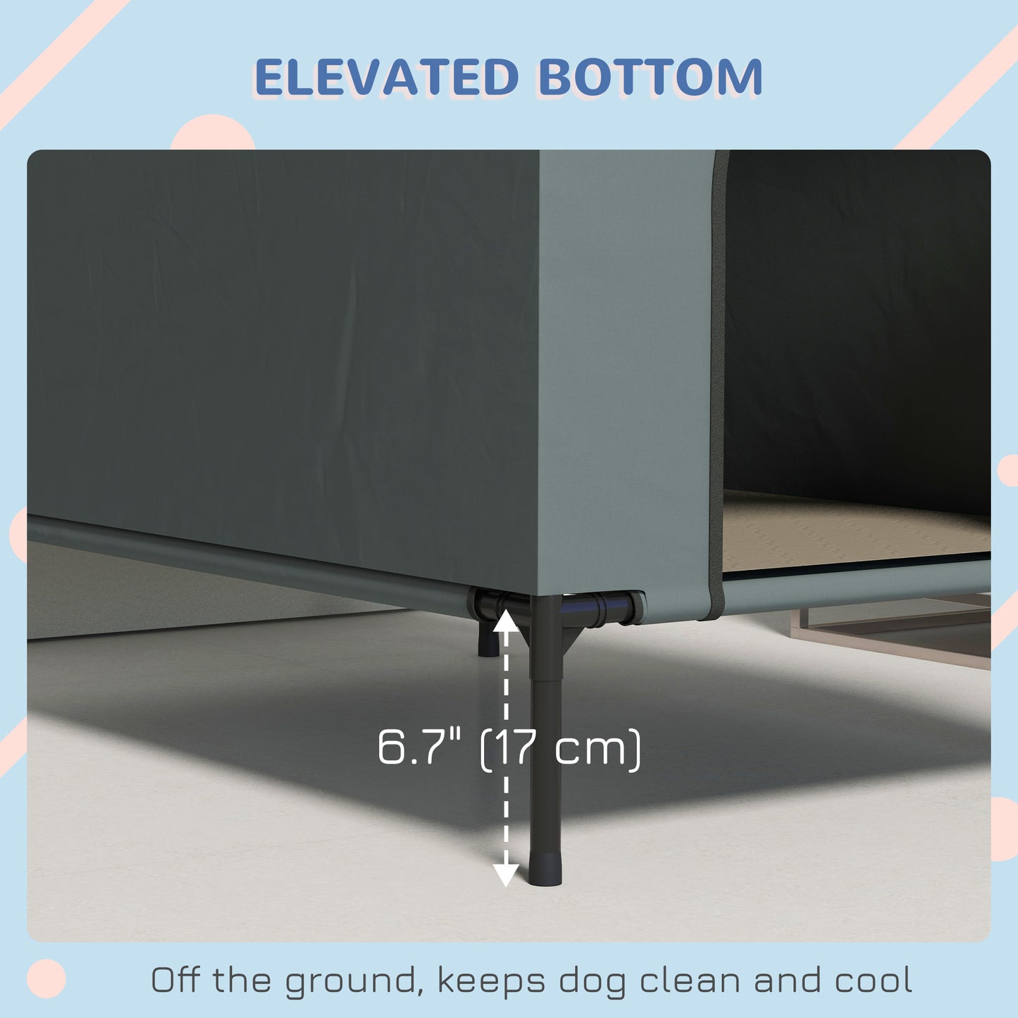 Dog House Outdoor Elevated Dog Bed with Removable Cover, Mesh Windows, Storage Bag, for S and M-Sized Dogs, Grey