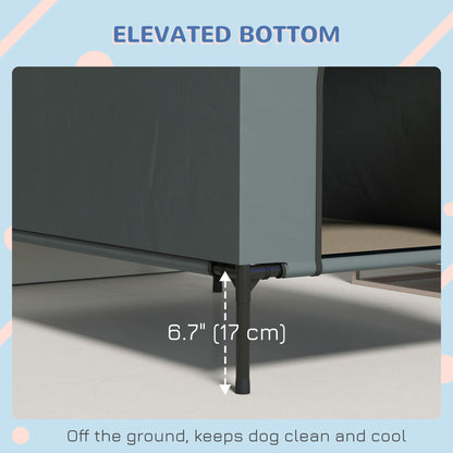 Dog House Outdoor Elevated Dog Bed with Removable Cover, Mesh Windows, Storage Bag, for S and M-Sized Dogs, Grey