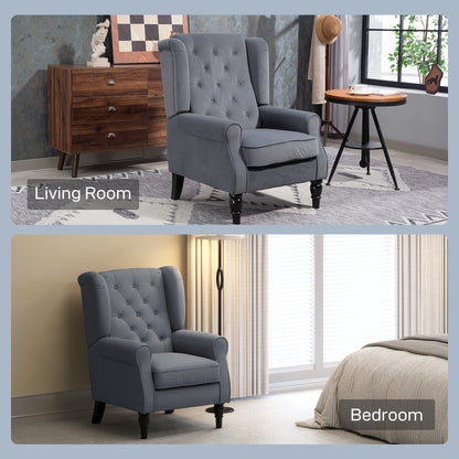 Wingback Accent Chair, Retro Upholstered Button Tufted Occasional Chair for Living Room and Bedroom, Grey