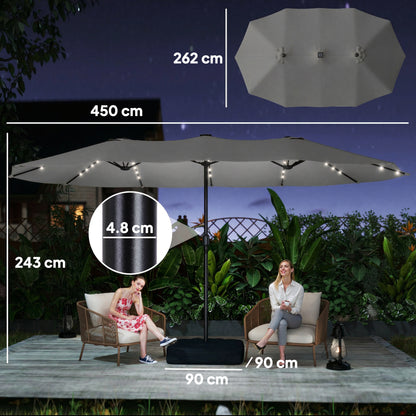 Patio Umbrella Double-Sided Outdoor Umbrella with Solar Lights Base, Grey