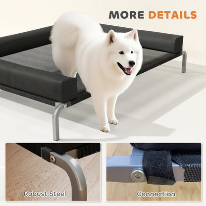 Elevated Dog Bed with Removable Bolsters, Raised Dog Bed for Large Breeds, Portable Indoor & Outdoor Pet Cots, Black